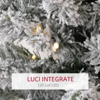 Albero di Natale Innevato con 263 Rami e Luci LED Bianche in Plastica e Metallo, Ø45x150 cm, Verde