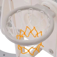 Scivolo per bambini con altalena, piattaforma, armadietto,gioco di perforazione, canestro basket e scala,Grigio+Bianco