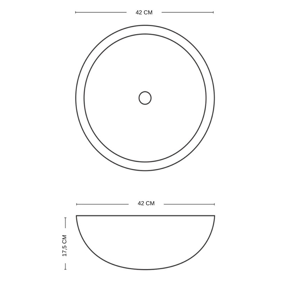 Lavabo da appoggio ceramica bianco tondo lavello arredo bagno cm 42x42x17,5