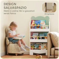 Libreria per Bambini con 3 Ripiani a Forma di Orsetto con Barriere Frontali, 55x15x110 cm, Verde