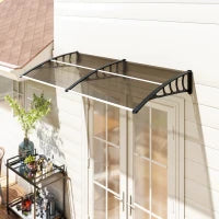 Pensilina da Esterno per Finestre e Porte, in Policarbonato e Alluminio, 200x96x27cm, Marrone