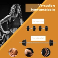 Set Bilanciere e Dischi 65kg con 2 Manubri Pesi, Bilanciere Palestra Manubri con 14 Dischi in Acciaio e Plastica