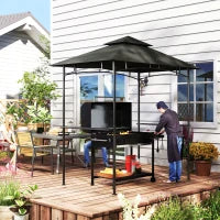 Gazebo per Barbecue con LED 240 x 150 x 258 cm, Resistente all'Acqua e al Fuoco, Gazebo da Giardino con Tetto a Doppio Strato, Grigio Scuro