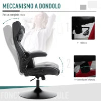 Sedia da Gaming Ergonomica ad Altezza Regolabile, in Finta Pelle e Metallo, 67x71x106-112 cm, Nero
