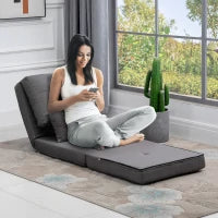 Divano da Pavimento Materasso Pieghevole, Design 2-in-1, Cuscino Rimovibile, 60 x 80 x 56 cm, Grigio Scuro