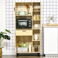 Credenza Cucina Alta con un Cassetto e 3 Armadi, Mobile Buffet con 4 Nicchie e Passacavi, 78x40x166cm, Legno naturale| Aosom Italy