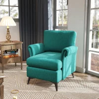 Poltrona d'arredo in Tessuto Effetto Lino Traspirante con Braccioli Arrotolati, 70x73x83 cm, Verde