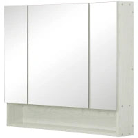 kleankin Armadietto con Specchio a 4 Sezioni con Ripiani Regolabili, Specchiera Bagno in Legno e Vetro, 90x15x75 cm, Bianco