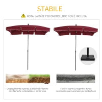 Ombrellone da Giardino Rettangolare e Regolabile con Palo in Alluminio, 2x1.3x2.5 m, Rosso Vino