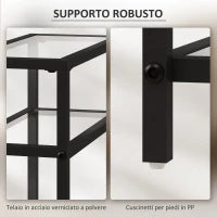 Tavolino da Salotto a 3 Ripiani Compatto in Vetro e Acciaio, 40x18x62 cm, Nero