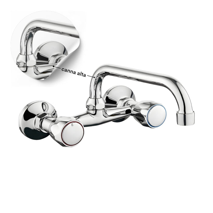 Rubinetto a muro up canna alta in ottone cucina con erogazione orientabile *** confezione 1