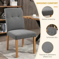 Set 2 Sedie da Pranzo Imbottite con Schienale Alto e Gambe in Legno, 50x62x96 cm, Grigio Scuro