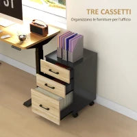 Cassettiera Ufficio con 3 Cassetti e Ruote, Portadocumenti con Barre Regolabili, Rovere e Nero