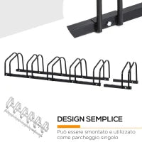 Rastrelliera Portabiciclette Parcheggio per 6 Biciclette in Acciaio, 179x33x27 cm, Nero