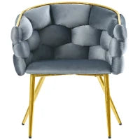 Sedia Imbottita in Velluto con Struttura Dorata, Supporti Regolabili delle Gambe Anteriori, 50×47×80 cm, Grigio