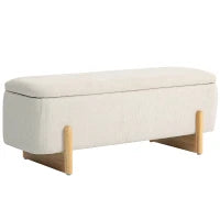 Pouf con Spazio di Archiviazione, Panca con Imbottitura in Schiuma, Effetto Lino, 111 x 44 x 44.5 cm, Beige