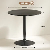 Tavolo da pranzo per 2 persone, piano rotondo Ø80 cm, MDF e Acciaio, antiscivolo, Nero, 75H cm