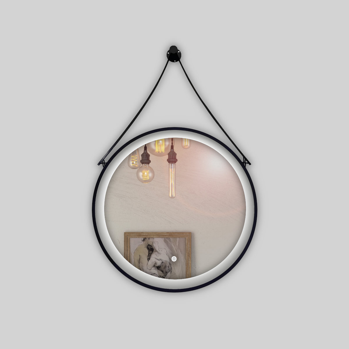 Specchio 5 mm tondo alluminio nero retroilluminato interruttore touch *** misura Ã˜50, tonalità standard 6000-6500k,...