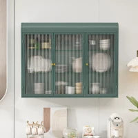 Armadio a Muro a 3 Ante in Vetro con Design Curvo, Spazio di Archiviazione Versatile，per Soggiorno e Bagno, 90×20×70 cm,  Verde scuro