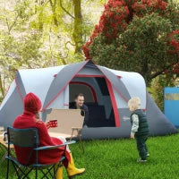 Tenda da Campeggio 6 Posti Idrorepellente con Protezione UV, Pali in Fibra di Vetro, 4.55x2.2x1.8 m, Grigia