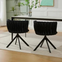 Set da 2 Sedie Girevoli a 180° con Supporto Lombare Ergonomico e Rivestimento Effetto Velluto, 56x50x70 cm, Nero
