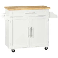 Carrello da Cucina con Portaspezie e Porta Asciugamani, Isola da Cucina, 109 cm x 40 cm x 89 cm, Bianco