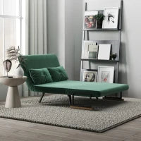 Divano Letto 3 in 1 in Tessuto Effetto Velluto con Schienale Regolabile e 2 Cuscini, 102x73x81 cm, Verde