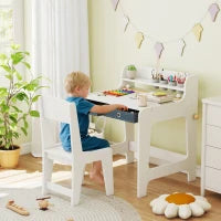 Scrivania e Sedia per Bambini con 2 Cassetti, Ripiano Superiore e Porta-bicchieri, 62,8x55,6x73,8 cm, Bianco