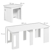Tavolo da pranzo pieghevole e allungabile, in truciolato, 60-180 x 85 x 75 cm, Bianco