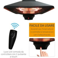 Lampada Riscaldante per Esterni con Luce LED, Potenza 1000/2000W e Telecomando, 43x43x25cm, Nero