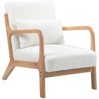 Poltrona Lounge con 3 Cuscini Inclusi, Seduta Profonda, Braccioli, Struttura in Legno, Velluto, Crema