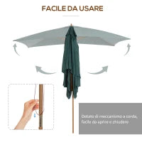 Ombrellone 2x3 m da Giardino in Legno Laccato e Bambù con Copertura Rimovibile, Verde Scuro