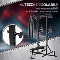 Power Tower con Panca e Sacco da Boxe di 20kg, Stazione Multiuso in Acciaio Nero per Allenamento Total Body