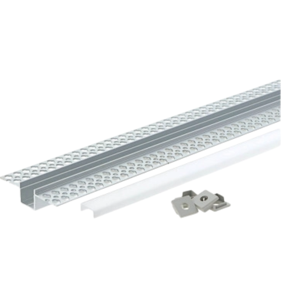 Profilo alluminio 2m per striscia led grigio con cover bianca
