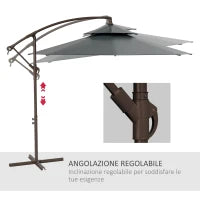 Ombrellone a Braccio 2.7x2.7 m con Tettuccio Regolabile a 2 Livelli e Base a Croce, Grigio