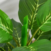 Pianta Verde Artificiale da 95 cm e 33 Foglie con Vaso Nero Ø15x13 cm, in PEVA, PE e Cemento