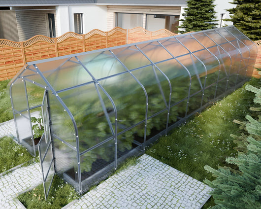 Serre da giardino robuste KLASIKA*DROP 25m2, 2,5m x 10m, 6 mm con rivestimento in policarbonato