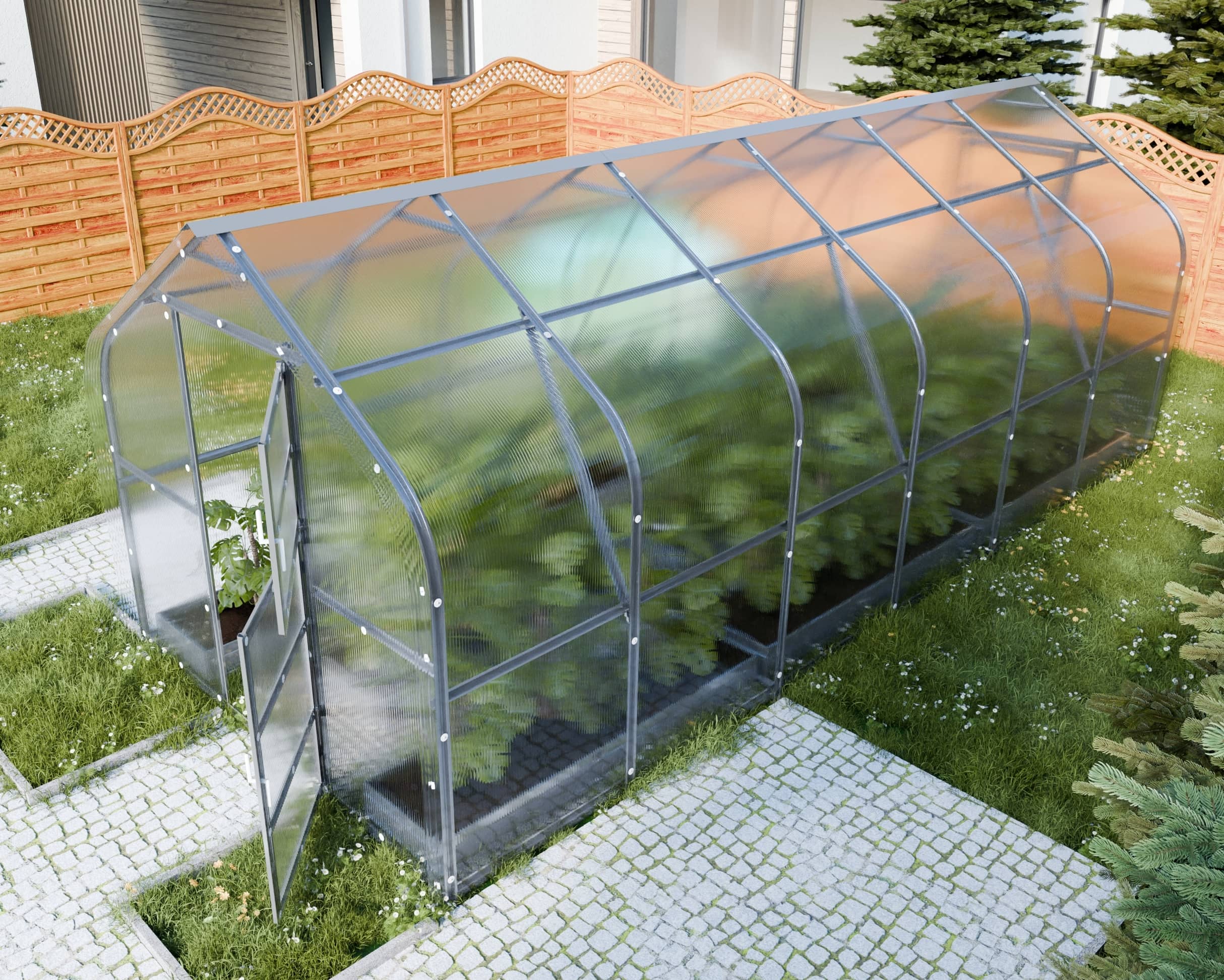 Serre da giardino robuste KLASIKA*DROP 15m2, 2,5m x 6m, 6 mm con rivestimento in policarbonato