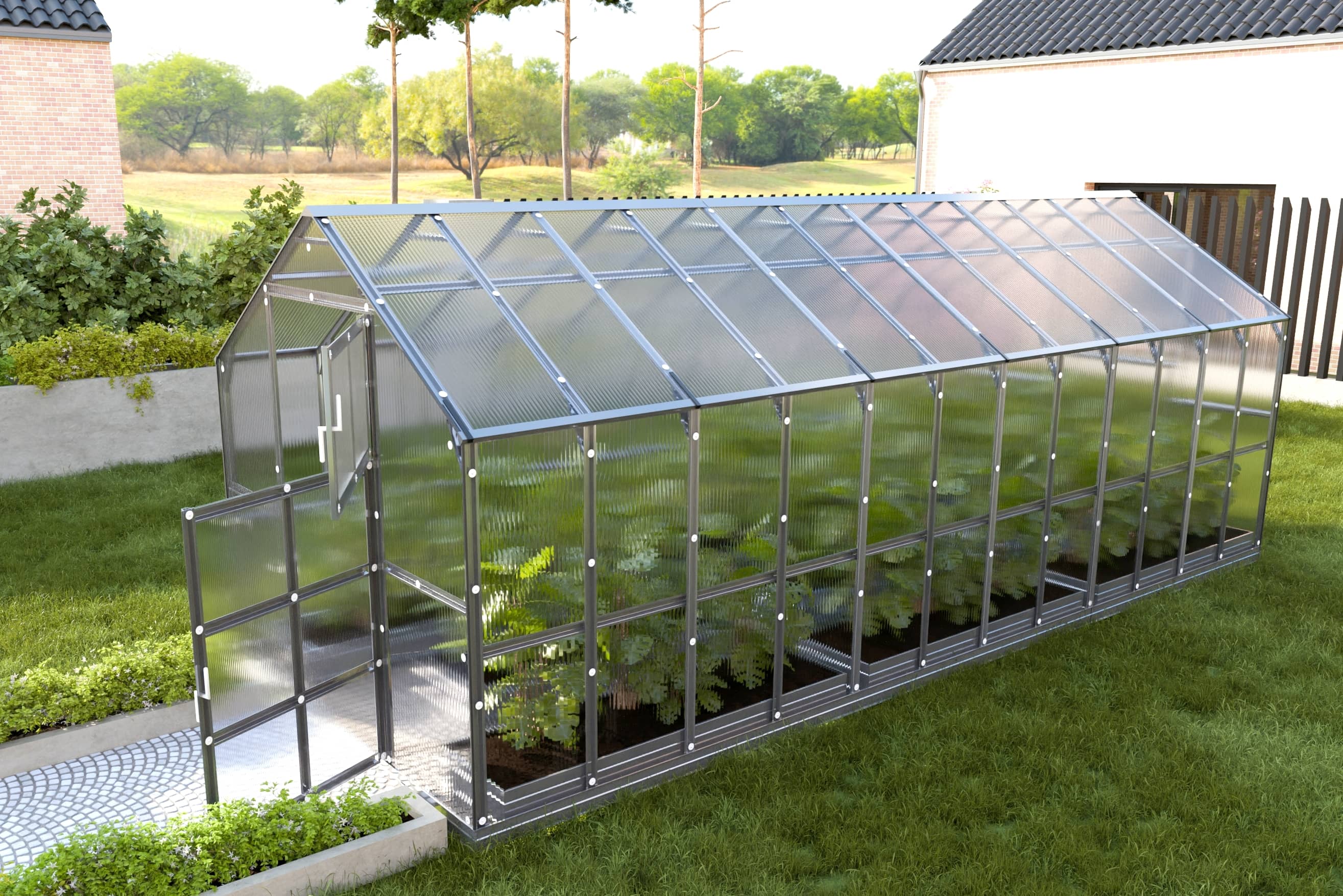 Serre da giardino robuste KLASIKA HOUSE 2,35 x 6,12 m (14,38 m²), 6 mm con rivestimento in policarbonato