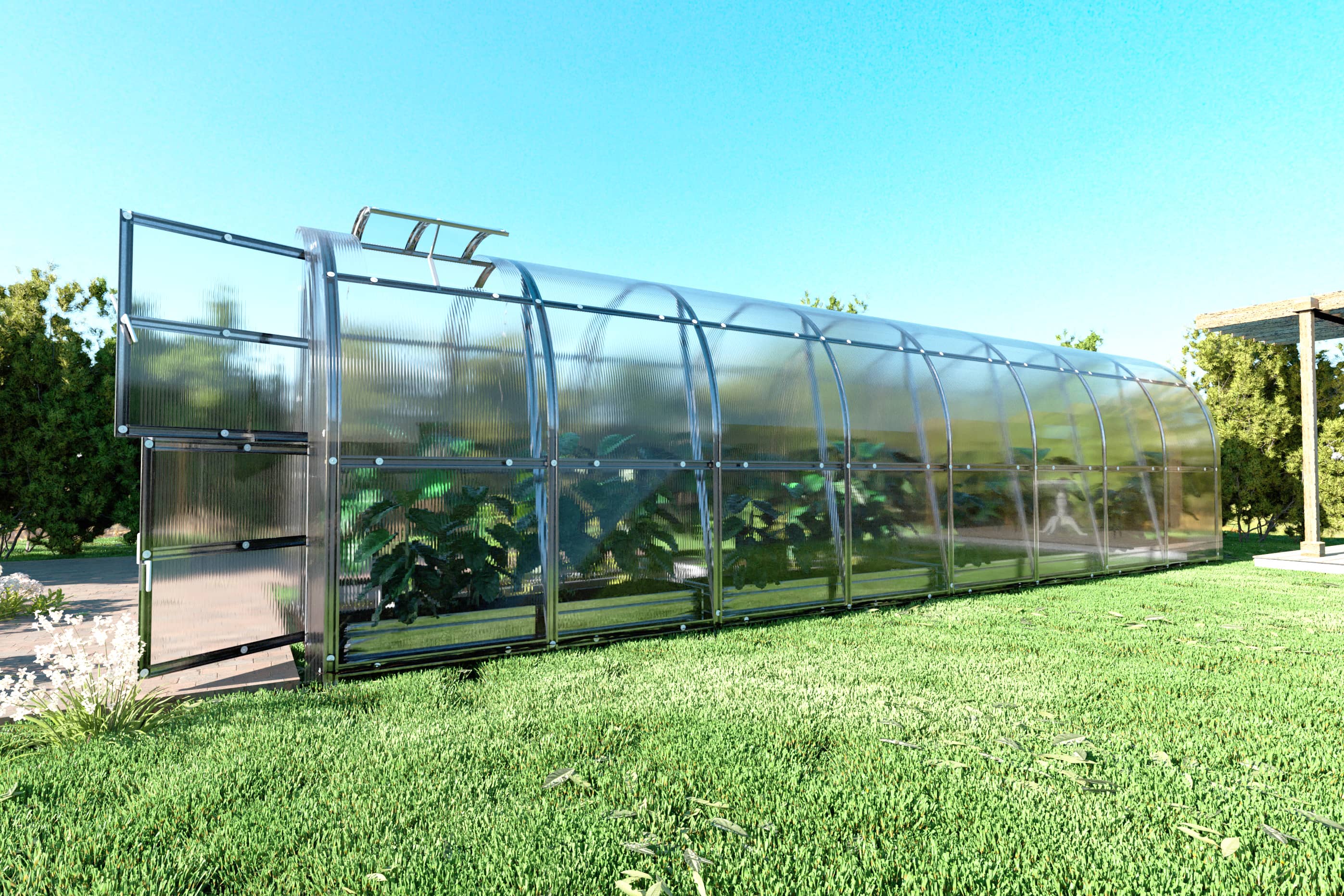 Serre da giardino robuste KLASIKA SLIM 2 x 8 m (16 m²) , 6 mm con rivestimento in policarbonato