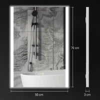 Specchio da Bagno con Luce LED a 3 Colori e Funzione Memory, in Vetro Temperato, 70x50x3 cm, Argento