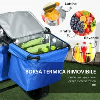 Carrello da Giardino 110L con Maniglia Telescopica e Borsa Termica da 15L in Acciaio e Tessuto, Blu