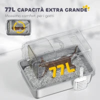Lettiera per Gatti Chiusa con Vassoio in Acciaio, Paletta e Sacchetti Filtranti, in PP, 40.5x60.5x41.5 cm