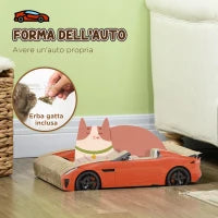Cuccia per Gatti Tiragraffi a forma di Auto con Trattamento ad Erba Gatta, in Cartone Ondulato, 50x30x12.5 cm, Rosso