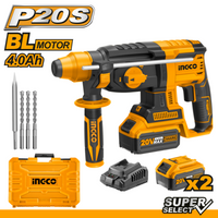 Martello demolitore a batteria 20v + 2 batterie + 4 punte + caricabatterie