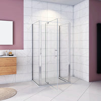 185cm Box Doccia a Tre Lati Porta Girevole Battente 90cm con Doppia Parete Fissa 80x80cm Vetro Temperato Trasparente 5 mm Profilo Cromo Lucido