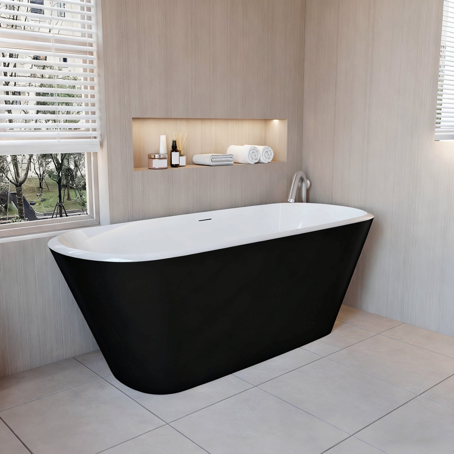 Vasca da Bagno a Isola Freestanding in Acrilico da 170x78x60 cm, Colore Nero, Forma Ovale
