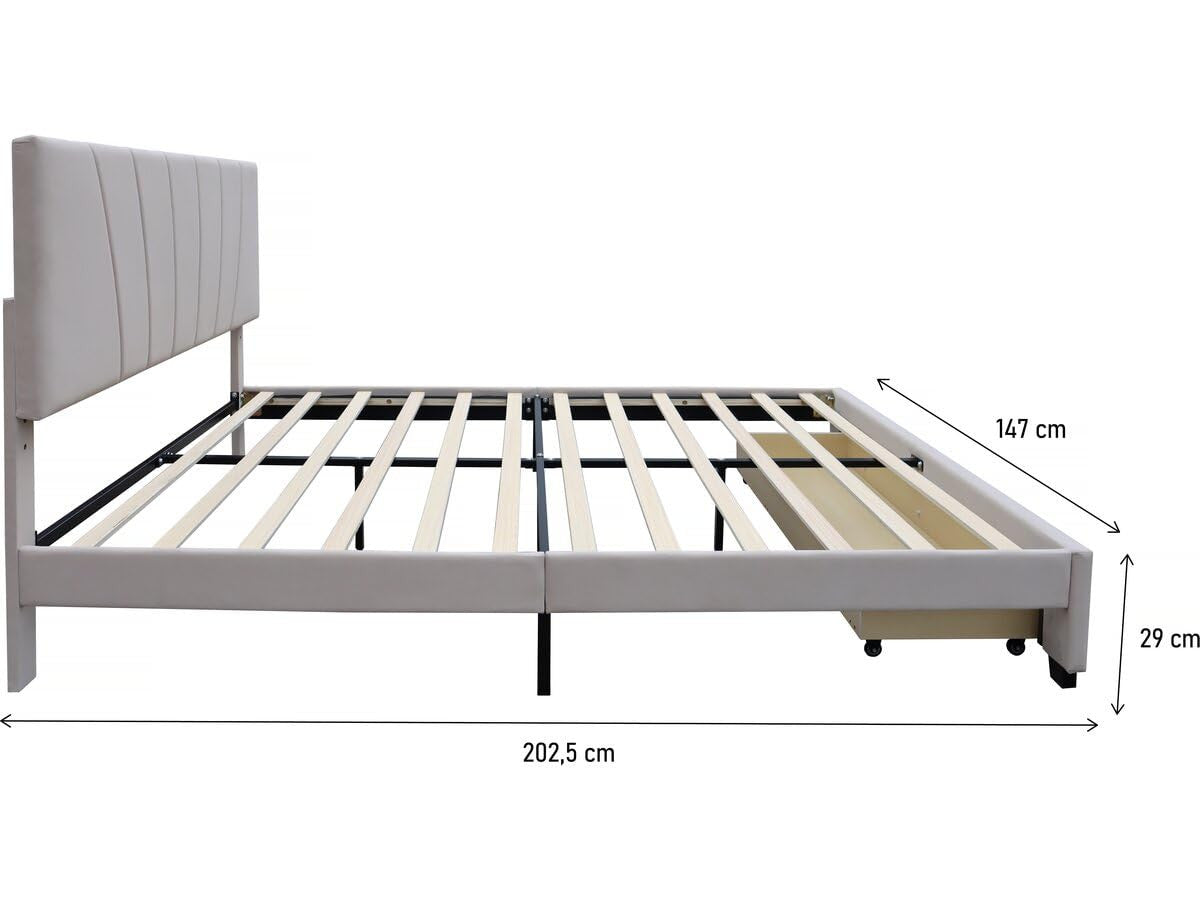 Letto Matrimoniale 140x190 Velluto Beige con Cassetto Habitat et Jardin