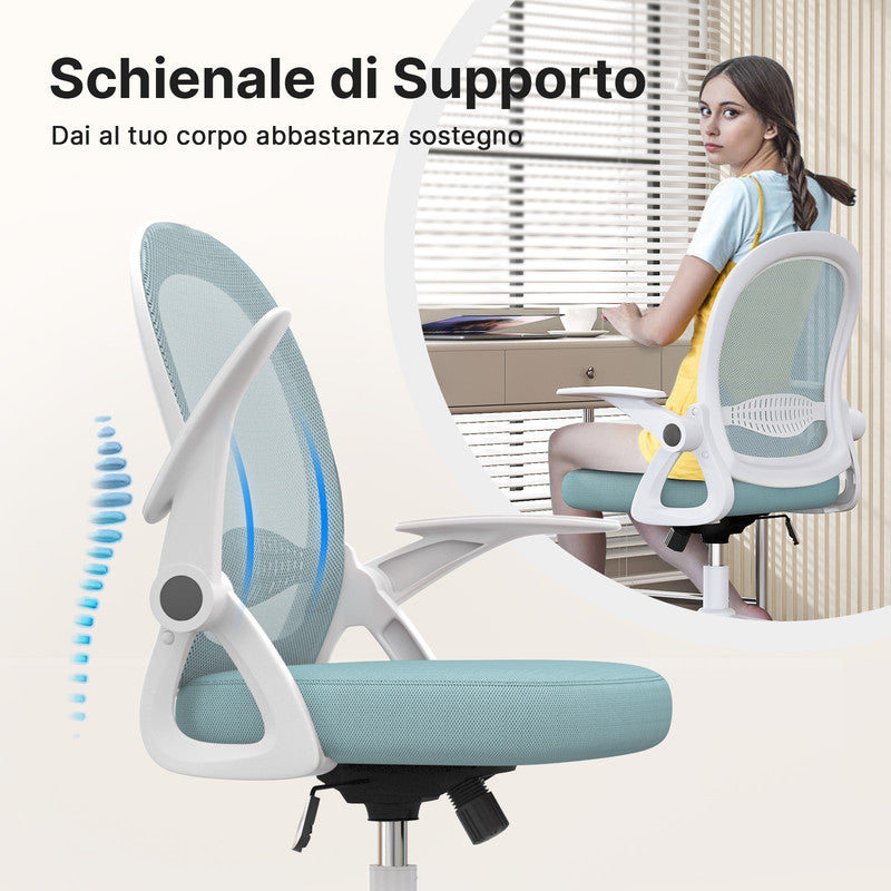 Sedia Ufficio con Supporto Lombare - RATTANTREE - Sedia Ufficio da Scrivania ergonomica Braccioli 90° Regolabile - Blu
