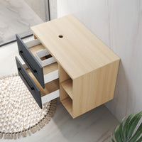 Mobile bagno a due cassetti 99cm senza lavabo, sospeso, finitura rovere, con ripiani aperti